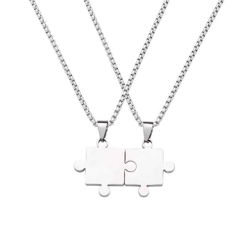Unisexowy naszyjnik z puzzli: Łańcuszek ze stali tytanowej Hip-Hop - Odporny na blaknięcie wisiorek dla par, letnia biżuteria w chłodnym stylu.