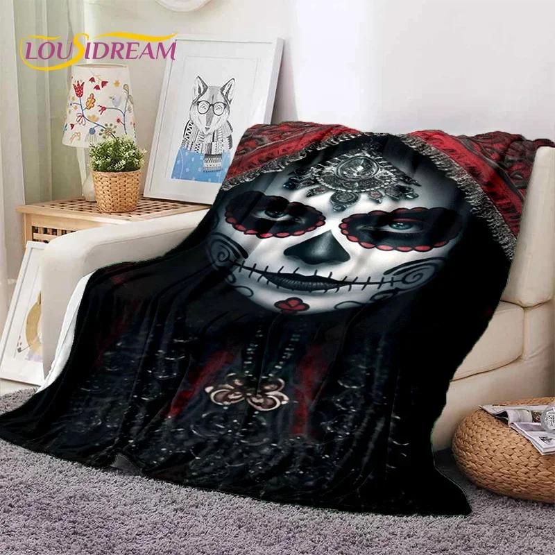 Totenkopf Totes Mädchen 3D Gothic Horror Weiblich Rose Weiche Flanelldecke für Betten Schlafzimmer Sofa Picknick, Überwurfdecke zum Zudecken Freizeit