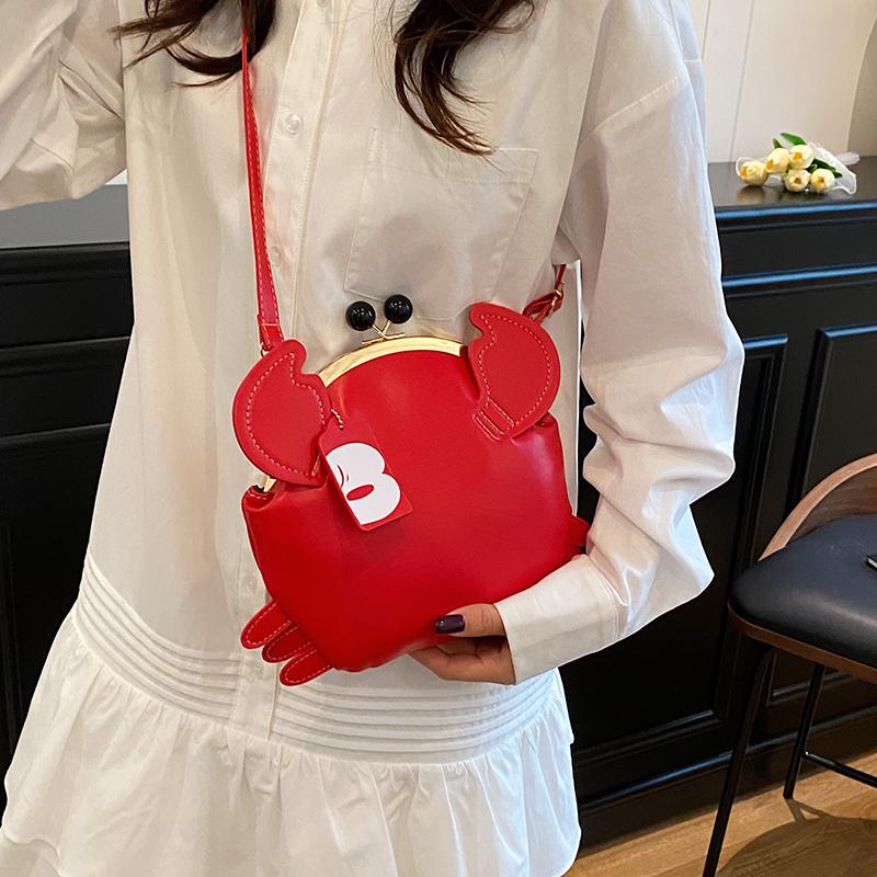 Damen Krabben Schultertasche - Verstellbarer Schultergurt, Glänzende rote krabbenförmige Clutch, Lustige Tier-Umhängetasche, Leicht, Modisch und kreativ