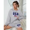 Women's Crew Neck Long Sleeve Loose Fit Sweatshirt Shorts 2-Piece Set Letter Print