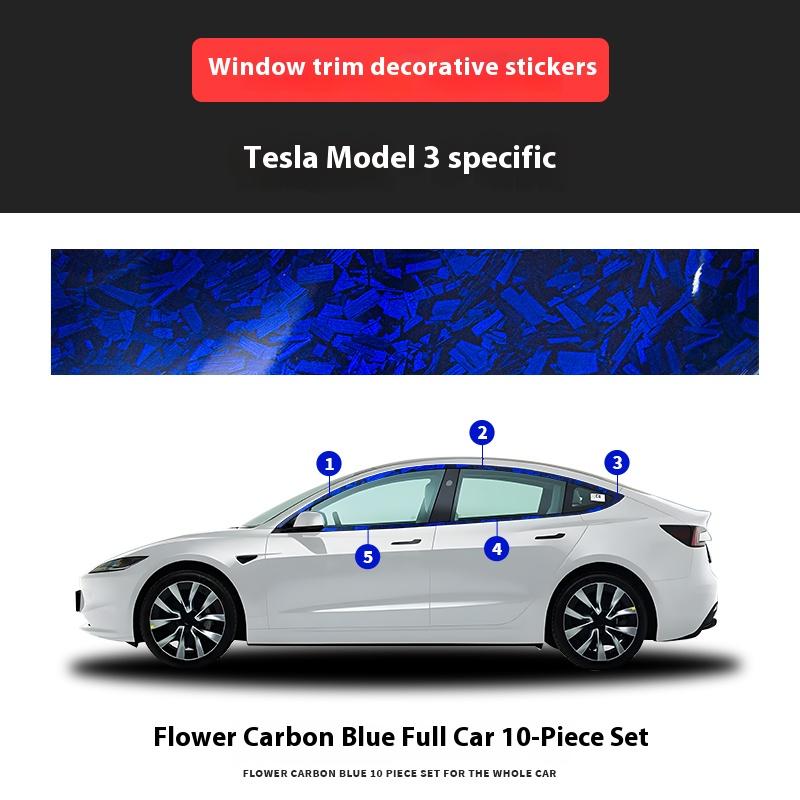 For Tesla Model 3/Y Window Trim Chrome Delete Vinyl Wrap Kit Gloss Black Pink Carbon Fiber Style Auto Accessory for Enhanced