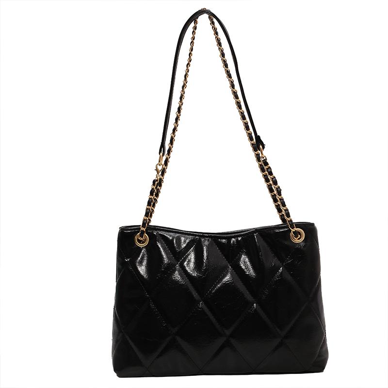 Klassische karierte PU-Einkaufstasche, neue, einfache Umhängetasche mit großer Kapazität für Damen mit Kette, Pendlertasche für Studenten im Klassenzimmer, Unterarmtasche