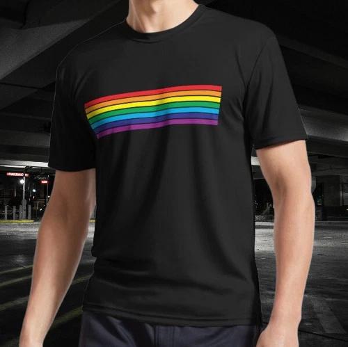 Rainbow Stripe on Black Active Logo T-Shirt Funny Size Mode American T-shirt 4XL