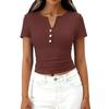 Women's Fashion Casual Color New Short-Sleeved Decorative Button V-Neck T-Shirt Top