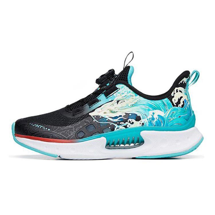 Anta Kids Wind Chaser 4 Comfortable Shock Absorbing Durable Breathable Low Top Running Shoes Kids Running Shoes Black Green 312225516R-1