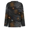 Women's Fashion Round Neck Long Sleeve Top with Hem Slit Halloween Print