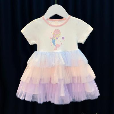 Abito Principessa Estivo 2025 Bambina Coreano Patchwork Arcobaleno Rete
