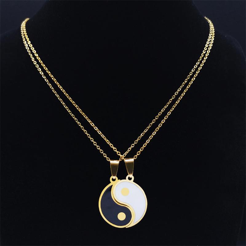2PCS Yin Yang Tai Chi Gossip Stainless Steel Necklaces Couple Pendants Necklaces Jewelry Bijoux Acier Inoxidable Femme N2052S01