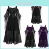 Halloween Witch Dress Gothic Medieval Cosplay Costume Off Shoulder High Quality Polyester Fabric