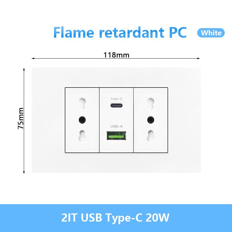 Italien Chile Mexiko USB Smart Typ-c 20W Schnelllade-Wandsteckdose Stecker, Brasilien Elektrischer Lichtschalter Universal-USB-C-Steckdose