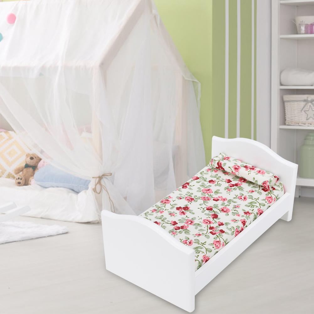 Mini Dollhouse Simulation Pocket sized Furniture Wooden Printed Bed 1/12 Model Ornament(Bed )