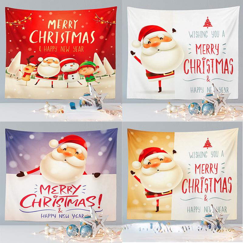 Merry Christmas Cute Santa Claus Tapestry Large Fabric Wall Tapestry Home Living Room Bedroom Background Decor Beach Blanket