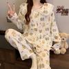 Sweet And Cute Lace Doll Collar Pajamas Women'S Spring Cartoon Animal Long-Sleeved Loungewear Set