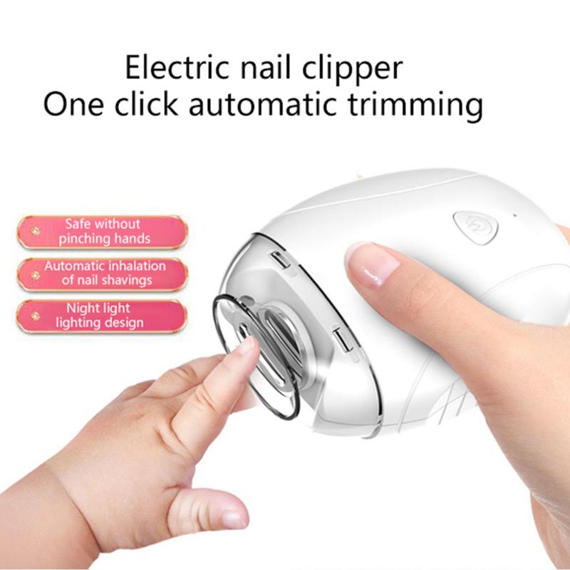 Portable Baby Nail Trimmer Electric With Lamp Fingernail Cutter Polishing Nail Clippers Nail Filer With 3 Adjustable Speeds