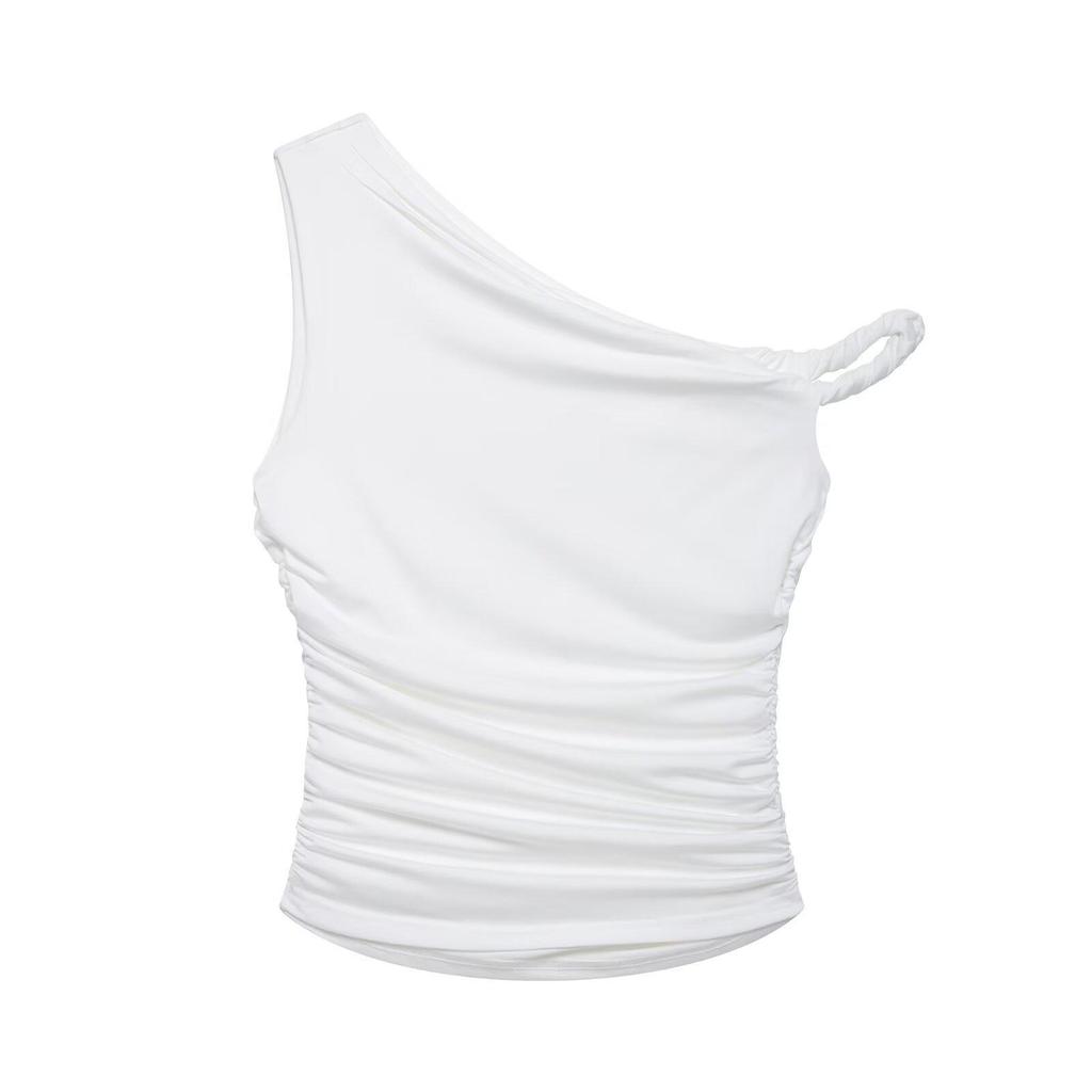 2025 Spring European & American Style Women's One-Shoulder Ruffled Slim-Fit Top