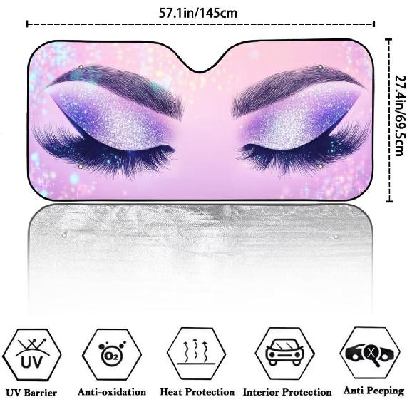 Purple Eyelash Front Sun Shade Windshield for Car Cute Windshield Sunshade Foldable UV Ray Reflector Front Window Sun Shade Visor Shield Cover,Keeps