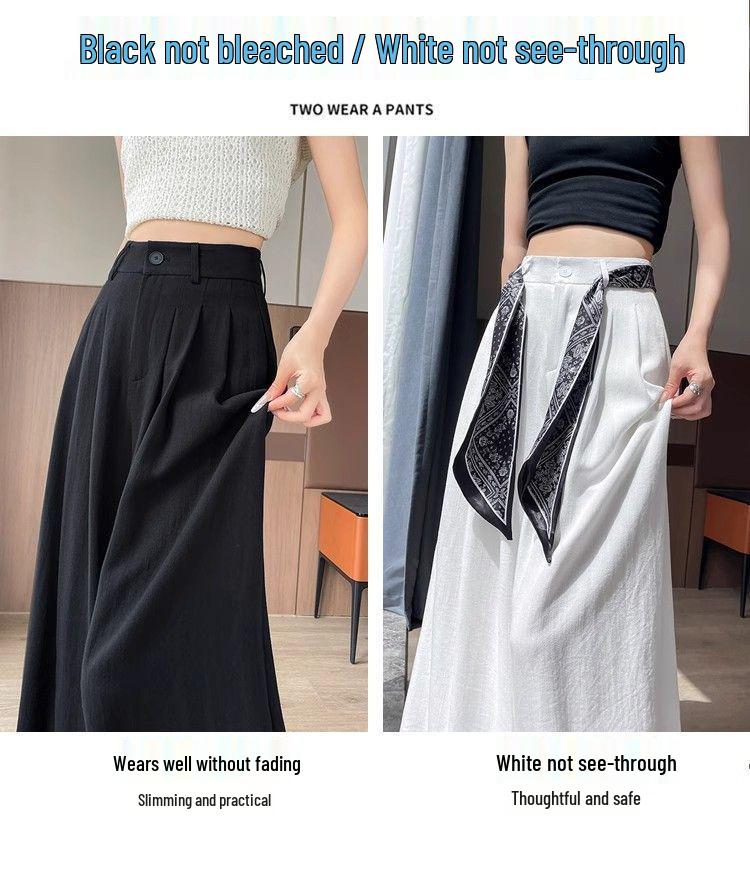 Women's Summer Wide-Leg High Waist Pants with Draped Silk Scarf Belt