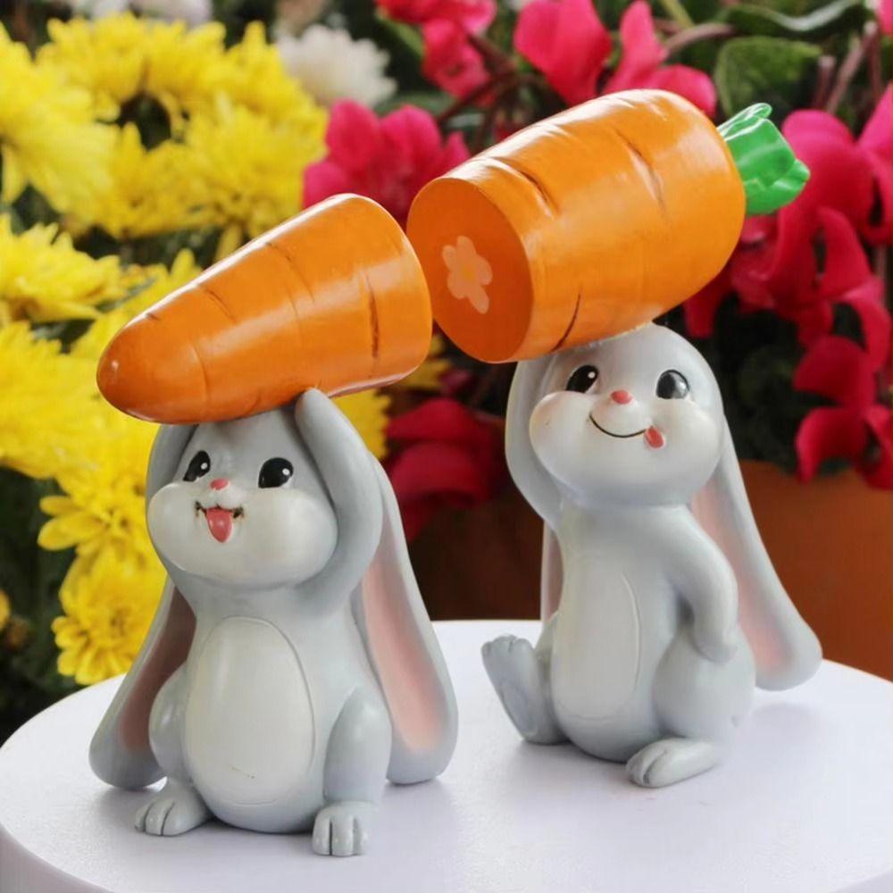 2Pcs/Set Colorful Resin Rabbit Decoration Easter Bunny Carrot Ornament  Party Decoration