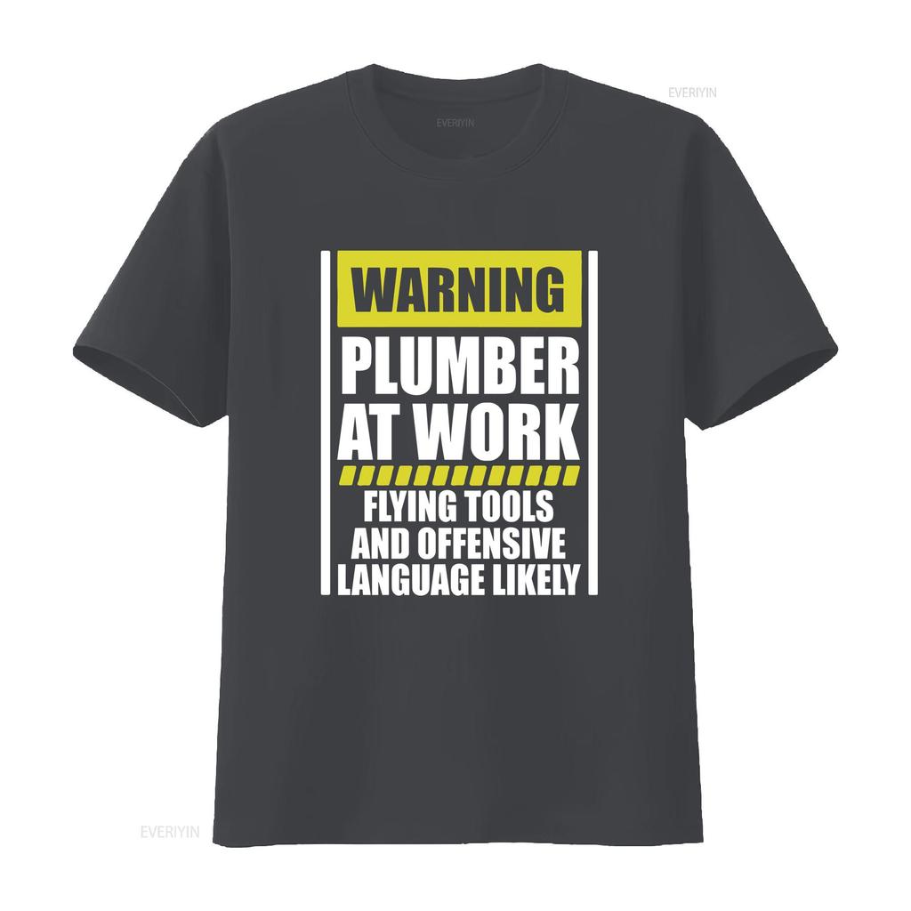 Warning Plumber At Work Funny Flying Tools Offensive Language T Shirt Up To 5xl Vintage Unisex Versatile