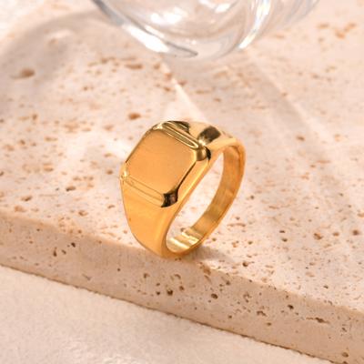 Anillo sello cuadrado para hombre mujer, anillo de acero inoxidable color dorado, anillo de banda lisa, anillo grueso de declaración, anillo de banda para el pulgar