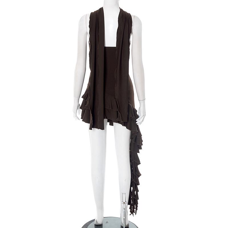 European Off-Shoulder Asymmetrical Ruffle Dress - Women’s Summer Solid Color Bandeau Style