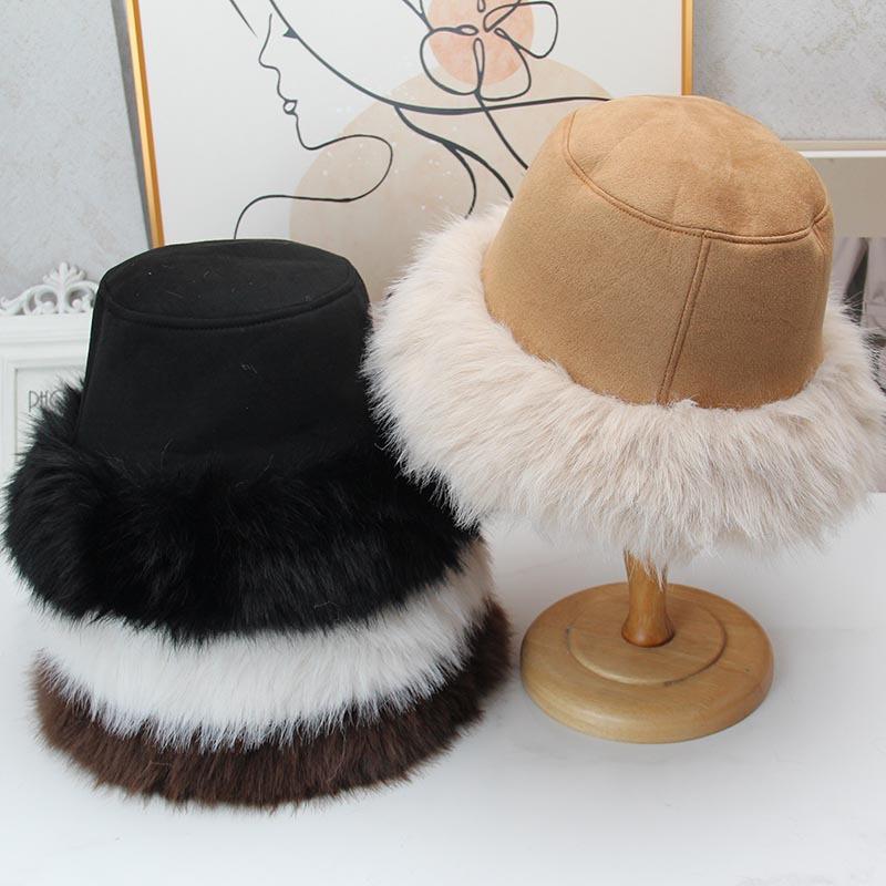 High-end double-sided wearing imitation rabbit fur bucket hat women's autumn and winter suede thermal basin hat shows a small face flat top Mongolian