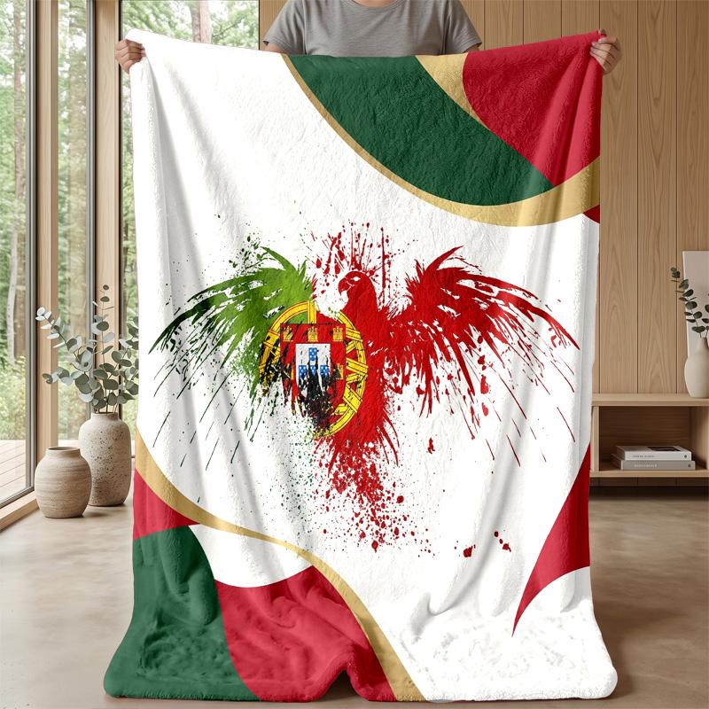 Portugal Football Printed Flannel Blanket Skin Friendly Warm Decorative Throw for Indoor Couch Bed Daily Use