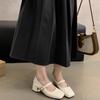 Retro Square Head Light Mouth Thick Heel Single Shoes Female Spring and Autumn New French Evening Breeze Fairy Soft Leather Mary Jane Small Leather Sh