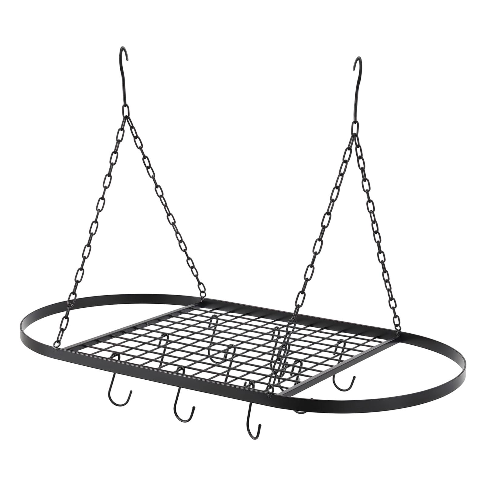 

Ceiling Hanging Rack 10 Hooks, Kitchen Grid Shelf Organizer, 44LB Heavy Duty Iron Storage for Pot Pan Utensil, Small Space Savin чёрный