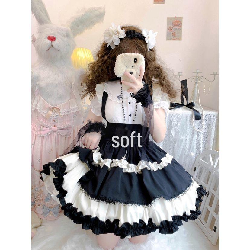 Bebek Yakalı Gömlekli Sevimli Köpek Lolita Askılı Etek