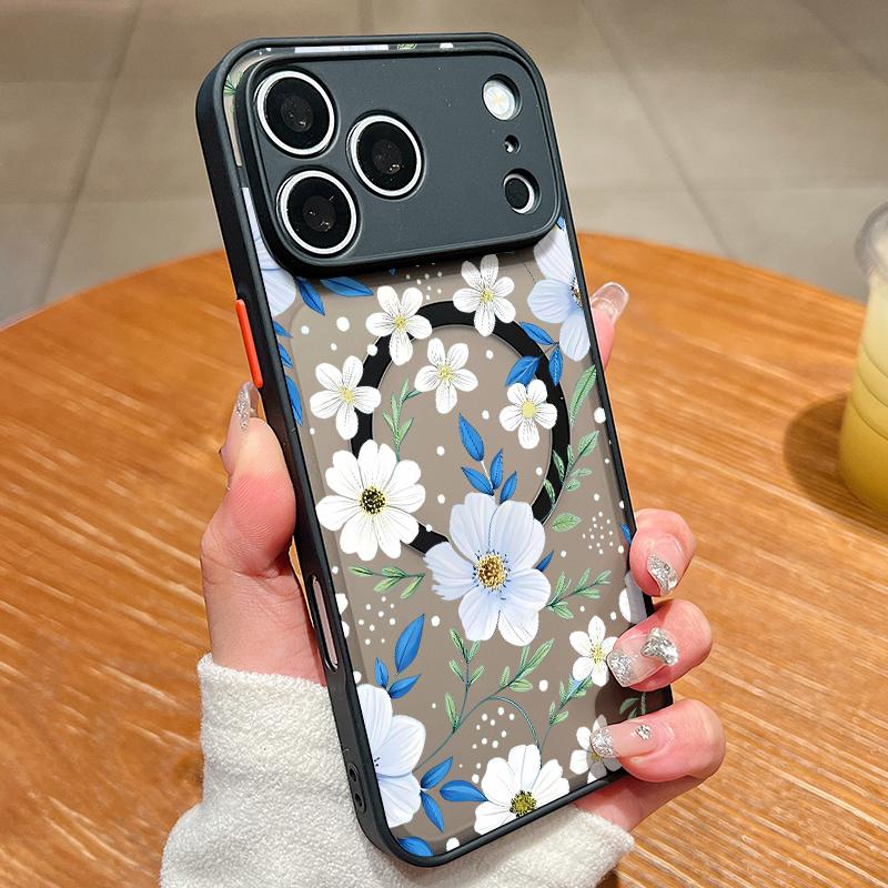 Retro Flower Print Case For iPhone 17 18 Pro Max Hybrid TPU+PC Magnetic Phone Cover For iPhone 16 15 14 13 Pro Max 17E