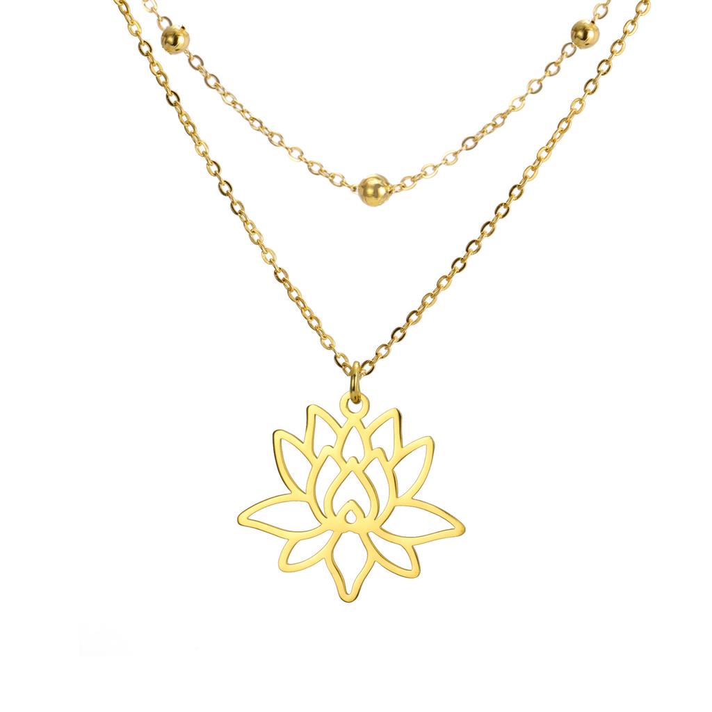 Titanium Steel Cut Lotus Pendant Necklace Women Simple Hollow Floral Jewelry