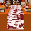 1pc Red White Halloween Table Runner Blood Fingerprint Pattern Dustproof Durable Tablecloth for Halloween Theme Party Decoration