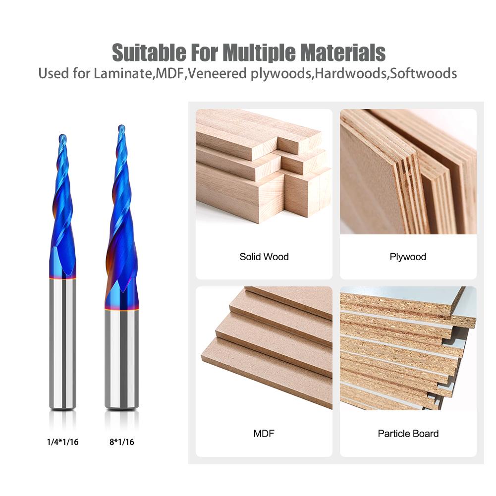 1/4"Shank 8mm Shank  Taper 1PC Tungsten Steel Drill Bit Nano Blue Coated Cutter Carbide Router Bit CNC End Milling Bit