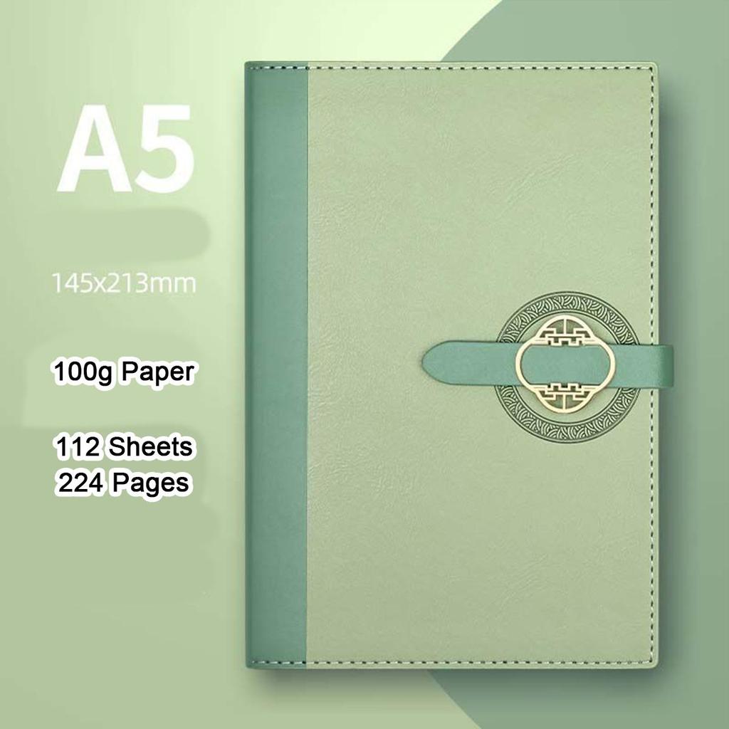 A5 Thick Leather Notepad, Student Subject Notebook, Work Meeting Record Book, Buckle Diary, Business Souvenir, 112 Sheets 224 Pages