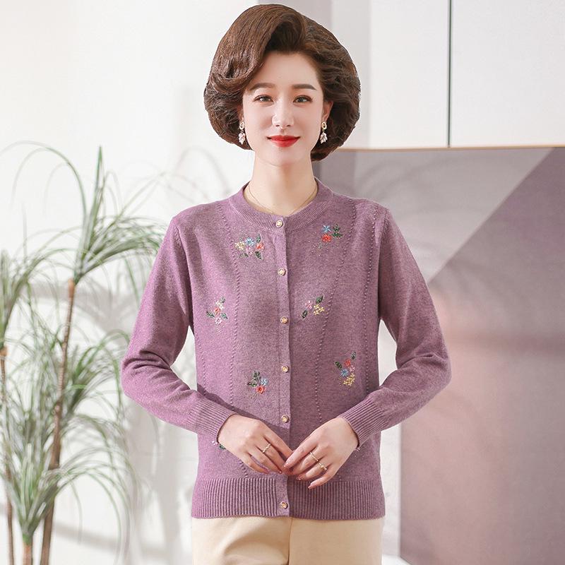 Wool Cardigan for Middle-aged and Elderly Women: Spring & Autumn Knitted Jacket