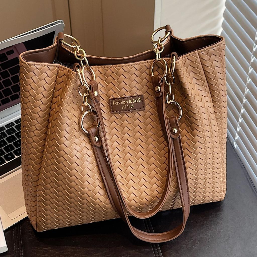 Tote bag women's 2025 new casual retro commuter bag large capacity shoulder bag woven underarm bag