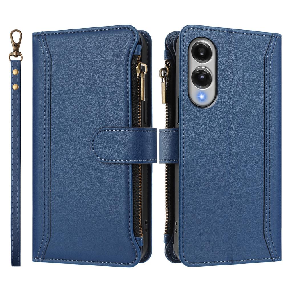 For Samsung Galaxy S25 Edge Leather Case 9 Card Slots Zipper Wallet Stand Phone Cover with Wrist Strap