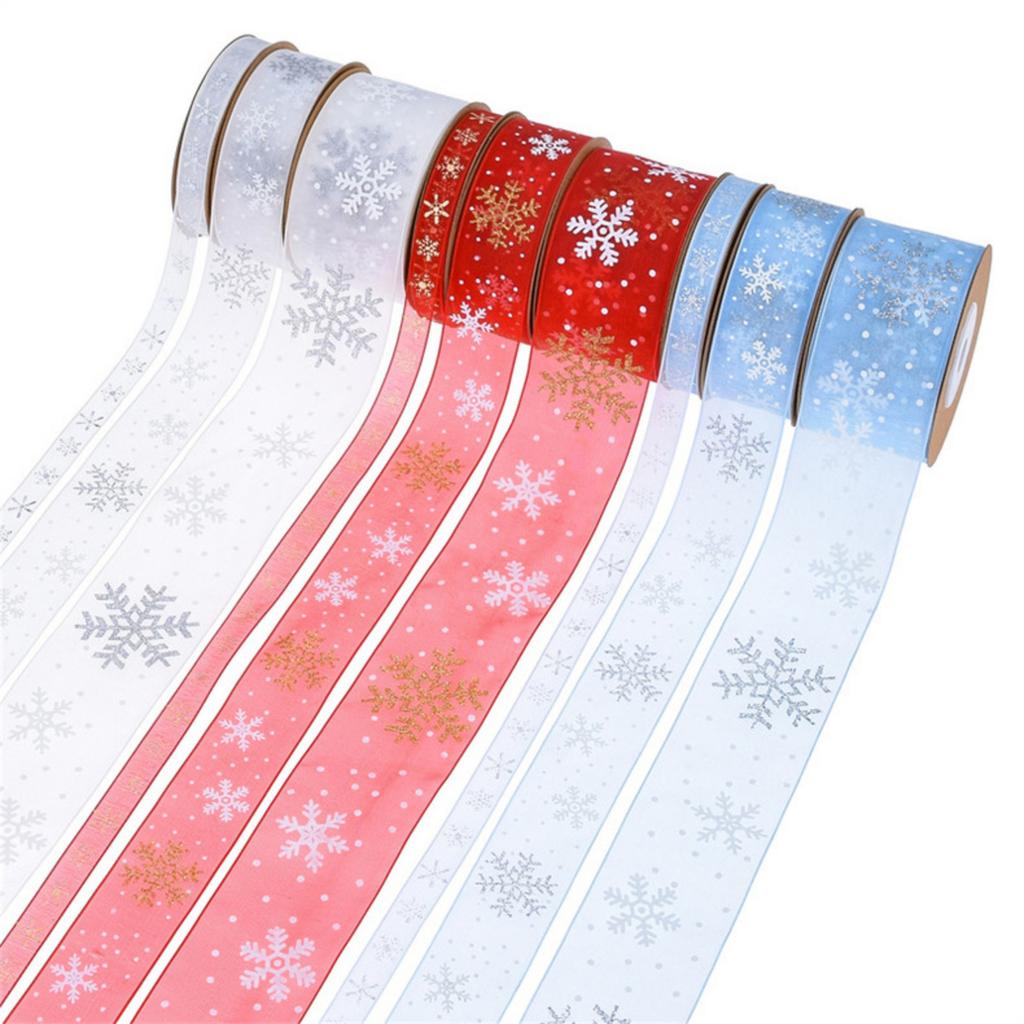 Christmas Polyester Ribbon Festive Decoration Snowflake Ribbon Seasonal Ribbon for Gift Wrapping and Tree Decoration