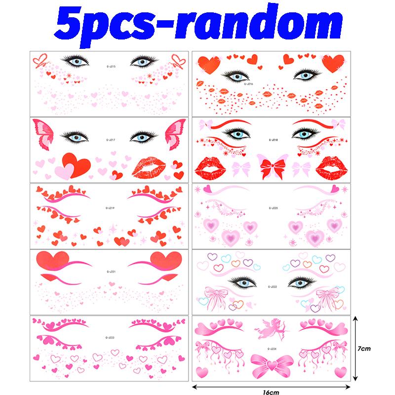 1-10Pcs Valentine's Day Face Tattoo Sticker Love Bow Pattern Safe Comfortable Easy Remove Water Transfer Paper Temporary Tattoos