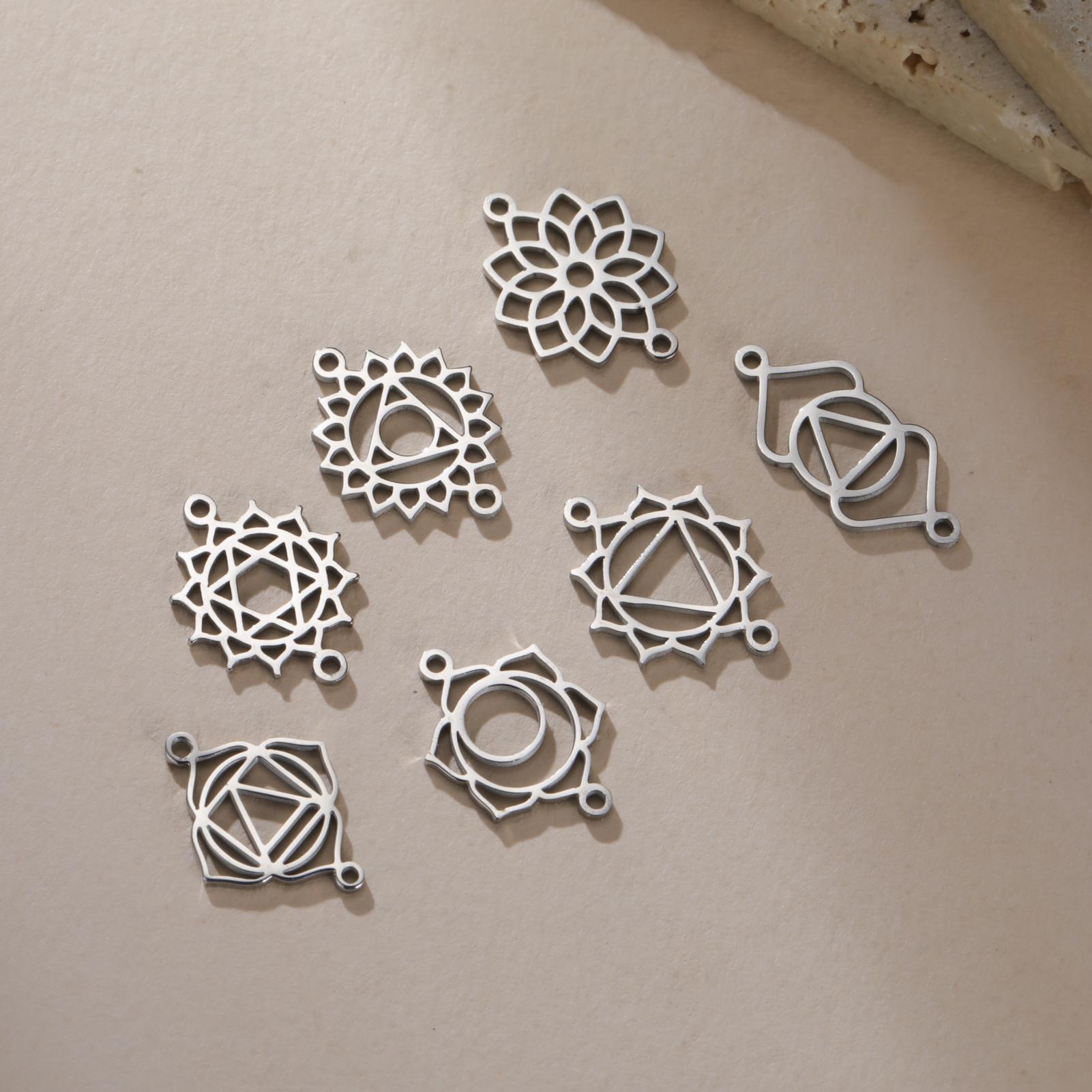 

Teamer 7pcs/Lot Chakra Yoga Charms For Bracelet Necklace Stainless Steel Pendant Jewelry Making Amulet Spiritual Accessories new