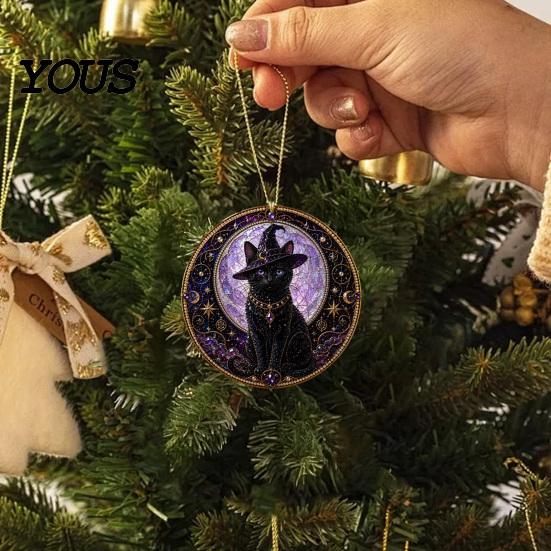 Symbolic Love Keepsake Black Cat Pearl Diamond Art Painting Ornament, 2D Flat Acrylic Cute Piece Hanging Suncatcher, Beaded Pattern Window Wall
