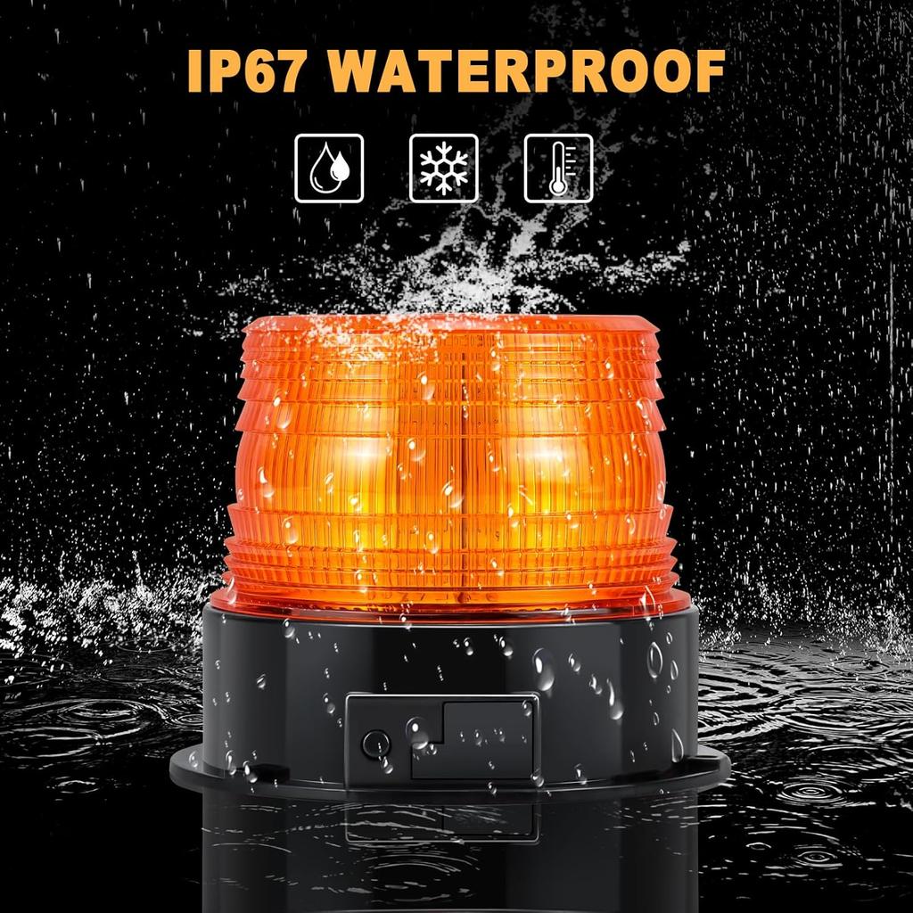 Magnetic Cordless Beacon Light, Amber Rechargeable Strobe Lights For Trucks, Portable Flashing Emergency Safety Warning Light For Postal Car