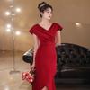 Red Evening Dress Host Advanced Daily Wear Niche Fish Tail Beautiful Waist Banquet Irregular Dress