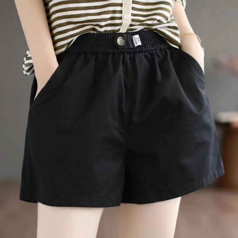 

Литературные повседневные брюки Женские летние брюки с эластичной талией и широкими штанинами больших размеров Свободные шорты XXXL чёрный