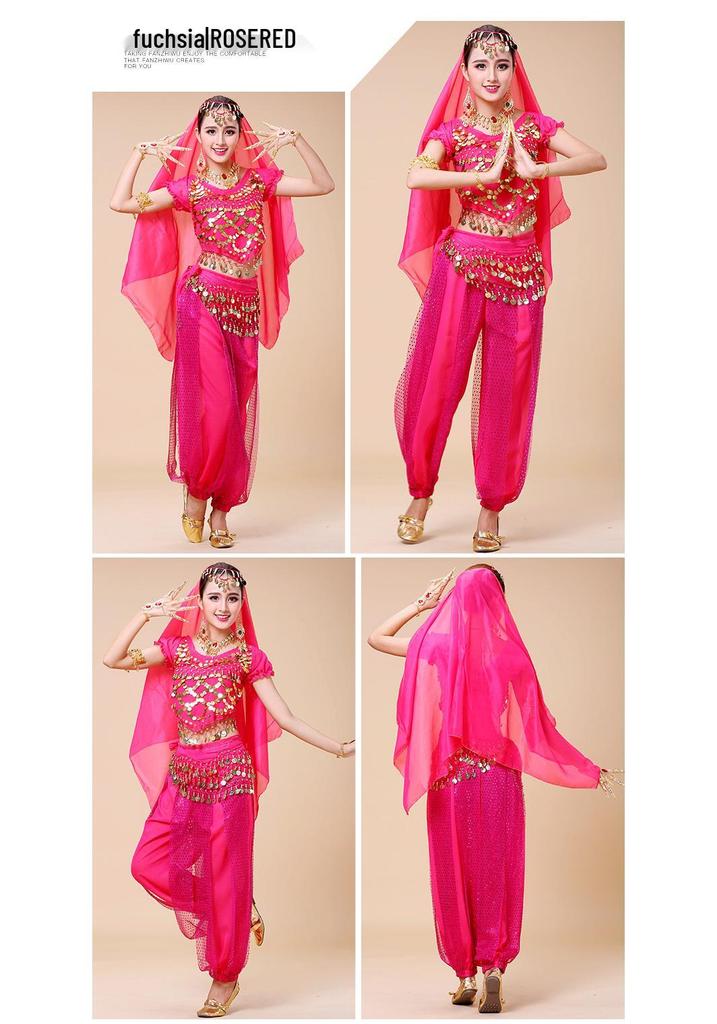 YX Belly Dance Costume Set: Ethnic Indian Dance Pants & Highlights Stage Performance Outfit