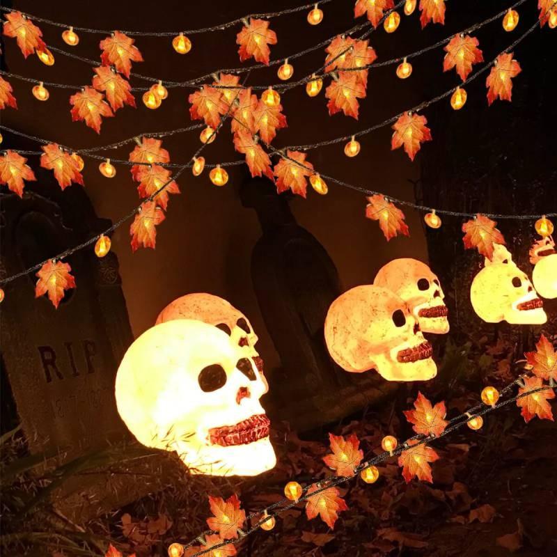 Fairy Halloween Decoration String Lights Pumpkin Autumn Maple Leaf Party Lamp