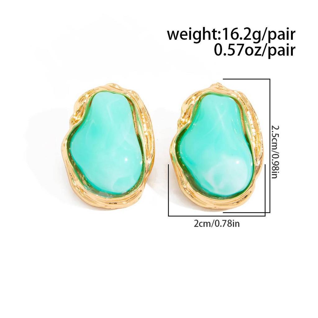 Salircon 8 Colors Classic Irregular Inlaid Resin Stud Earrings Women Vintage Geometry Acrylic Piercing Earrings Fashion Jewelry