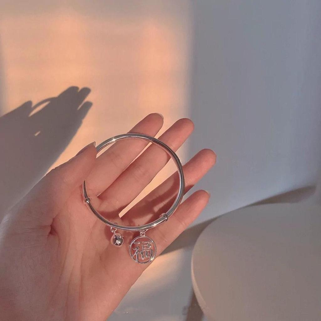 Silver Double Ring Blessing Bracelet: Sleek Ins Style, Niche Design, High-End Women's Accessory