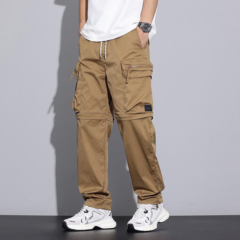 American Ice Silk Quick-drying Casual Pants Men's Design Sense Outdoor Function Wind Removable Zipper Splicing Tooling Pants